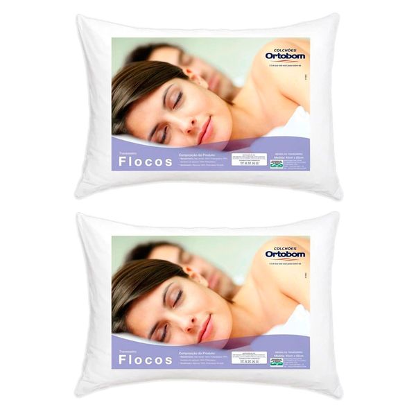 Kit 2 Travesseiros 45x65cm Ortobom Flocos Kit 2 Travesseiros 45x65cm Ortobom Flocos